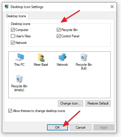 Tick (Check) all those Desktop icons that you want to show on desktop screen. Tick (Check) all those Desktop icons that you want to show on desktop screen.