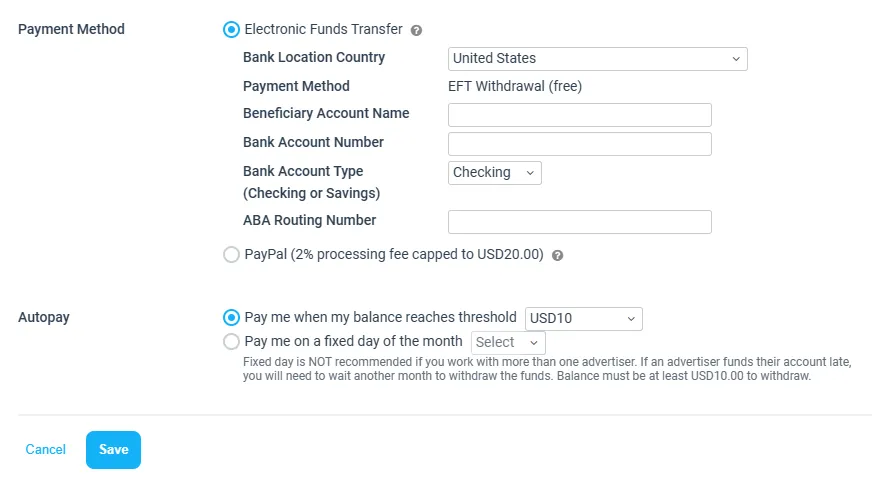 Electronic Funds Transfer (For US)