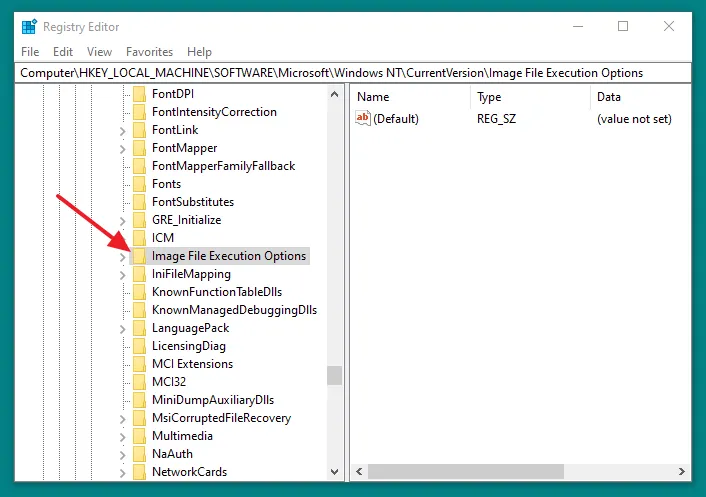 Expand the Image File Execution Options directory.