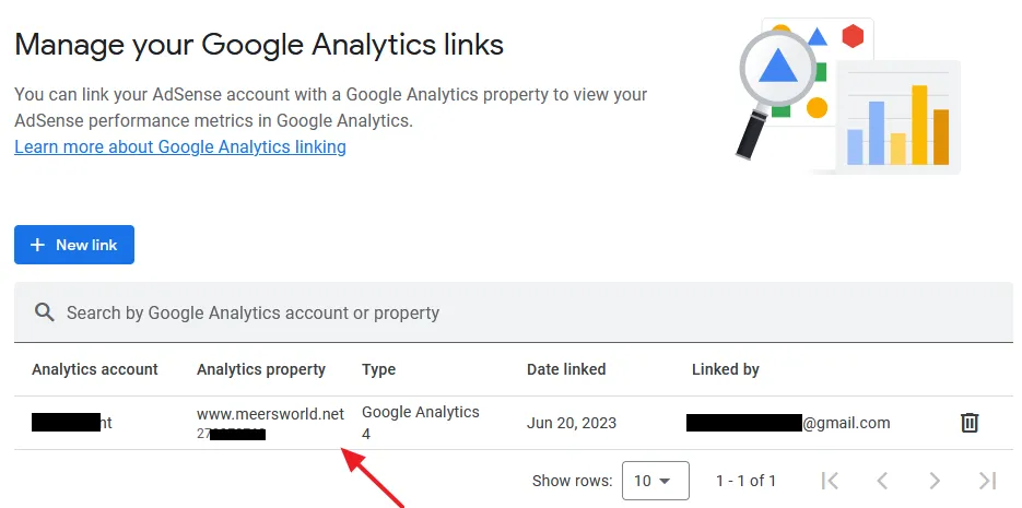 You can see that Google Analytics 4 property is integrated on AdSense account which is Linked by Gmail Address.