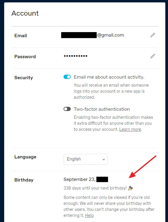 Scroll-down to Birthday section. If you're eligible to change or update the date of birth you can see the Edit icon, and you might find an incomplete date of birth.