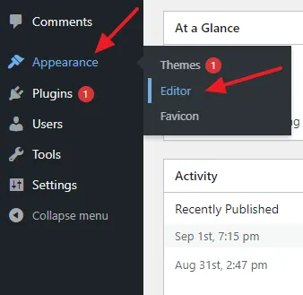 Go to Appearance from the sidebar. Click on the Editor.