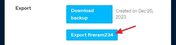 Click on the Export Blog_Name button to generate the backup file.