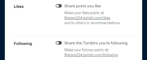 To enable Likes and Following drag their sliders towards right. 