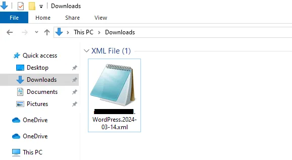 The WordPress will create an XML that will be automatically downloaded to your computer. Normally it is stored at Downloads folder.