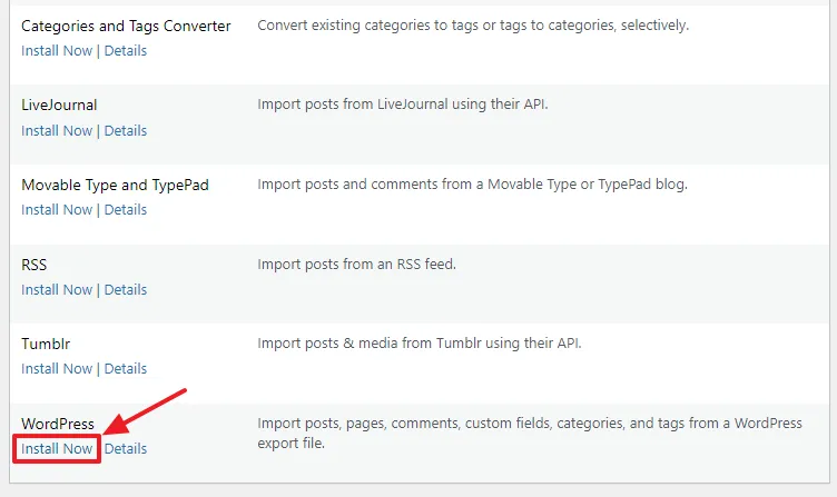 Scroll-down to WordPress and click on the Install Now link. 