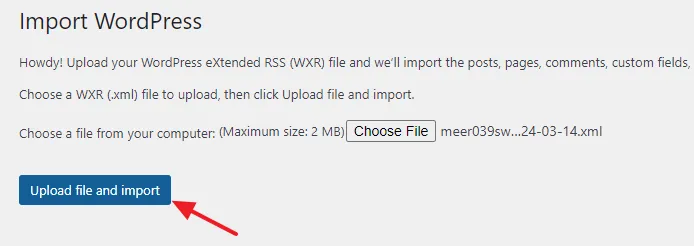 Click on the Upload file and import button.