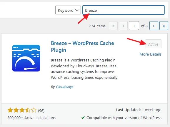 Type Breeze in the Search Bar. Install and Activate. Type Breeze in the Search Bar. Install and Activate.