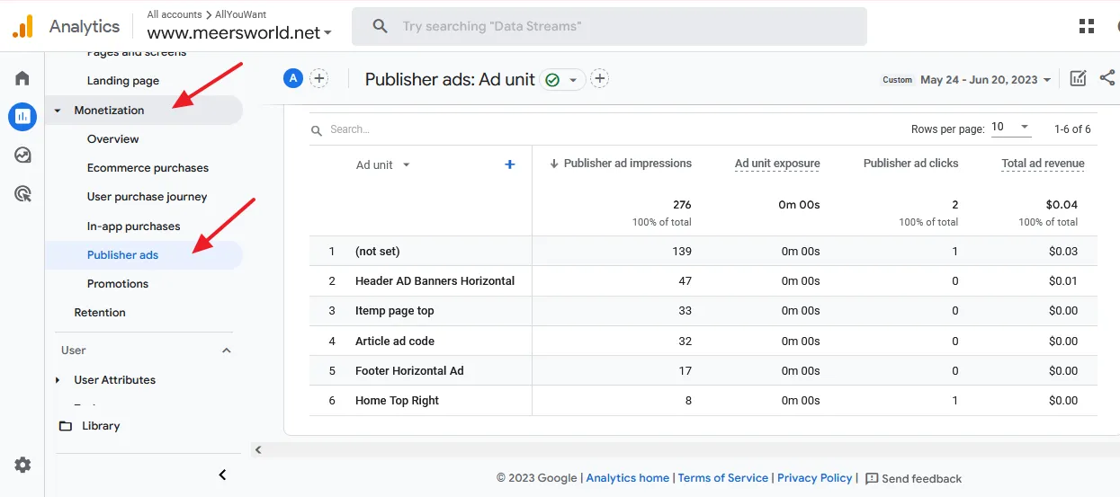 Google Analytics 4 has started to show AdSense data on Publisher ads report. It shows data of both the Fixed and Inline/Auto ads