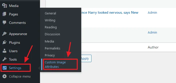 Go to Settings from your WordPress admin Sidebar. Click on the Custom Image Attributes.