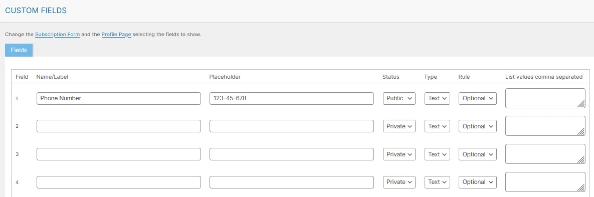 Create Custom Field for Subscription Form.