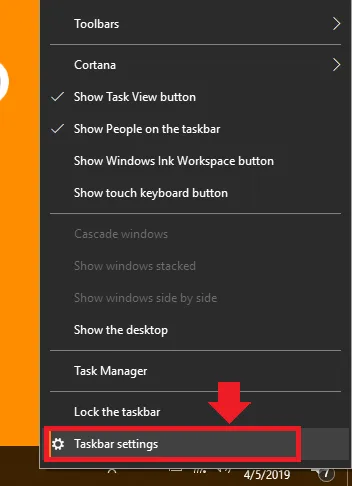 Right-click on the Taskbar and click on the Taskbar settings.