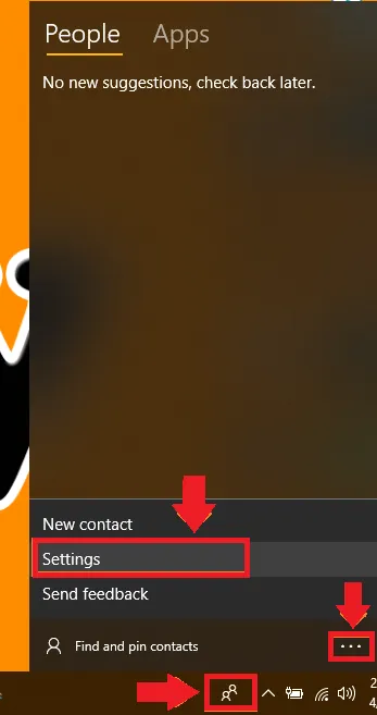 Go to Taskbar and click on People Bar icon. Click on the Three Horizontal Dots icon. Click on the Settings.