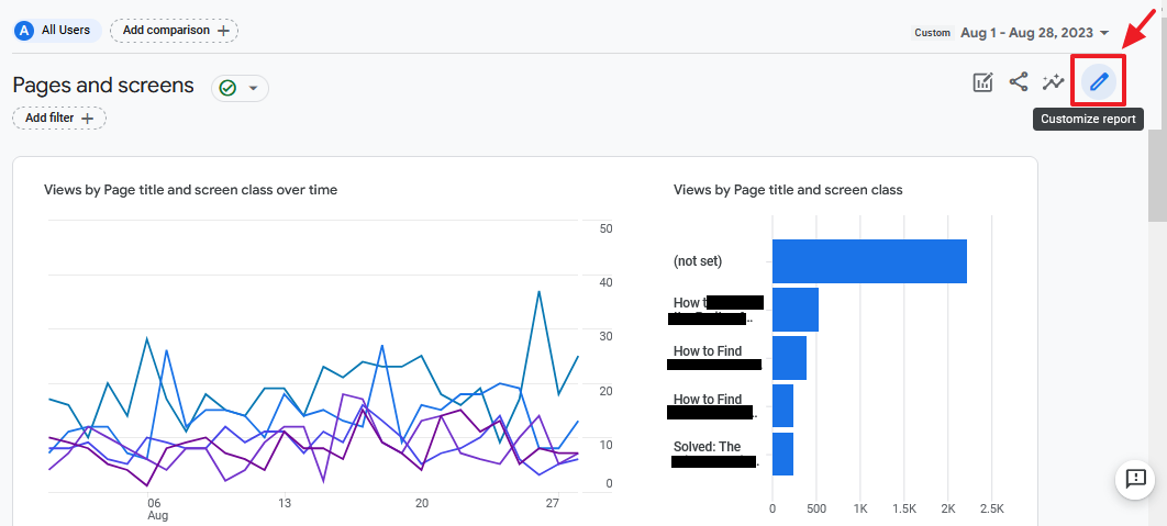 Click on the Customize report icon, located at top-right corner. Click on the Customize report icon, located at top-right corner.