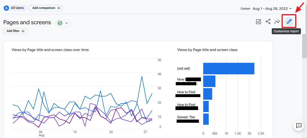 Click on the Customize report icon, located at top-right corner.