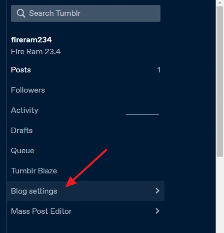 Go to right side of your Tumblr Dashboard and click on the Blog settings.