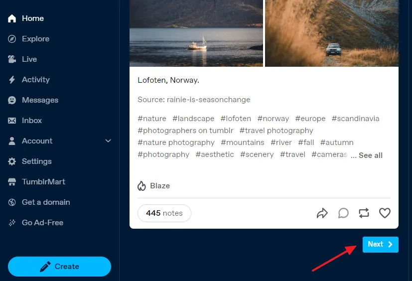 You can see the Next button at the end of the first page. You can see the Next button at the end of the first page.