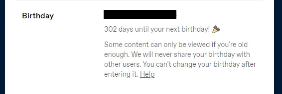 Birthday in Tumblr account settings