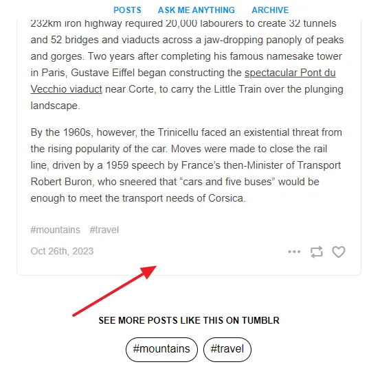 Example of individual Tumblr post opened from blog view This is an example of individual Tumblr post opened from blog view (https://your_tumblr_username.tumblr.com).