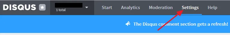 Login to your Disqus Dashboard. Click on the Settings tab.