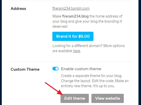 Go to Custom Theme section and click on the Edit theme button.