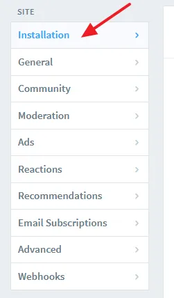 Click on the Installation tab from the sidebar.