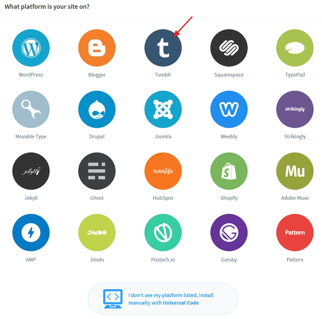 You can see the different platforms for which installation instructions are available. Click on the Tumblr icon. You can see the different platforms for which installation instructions are available. Click on the Tumblr icon.