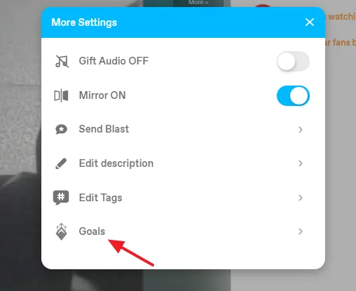 The Goals option allows you to start a new goal for your stream viewers