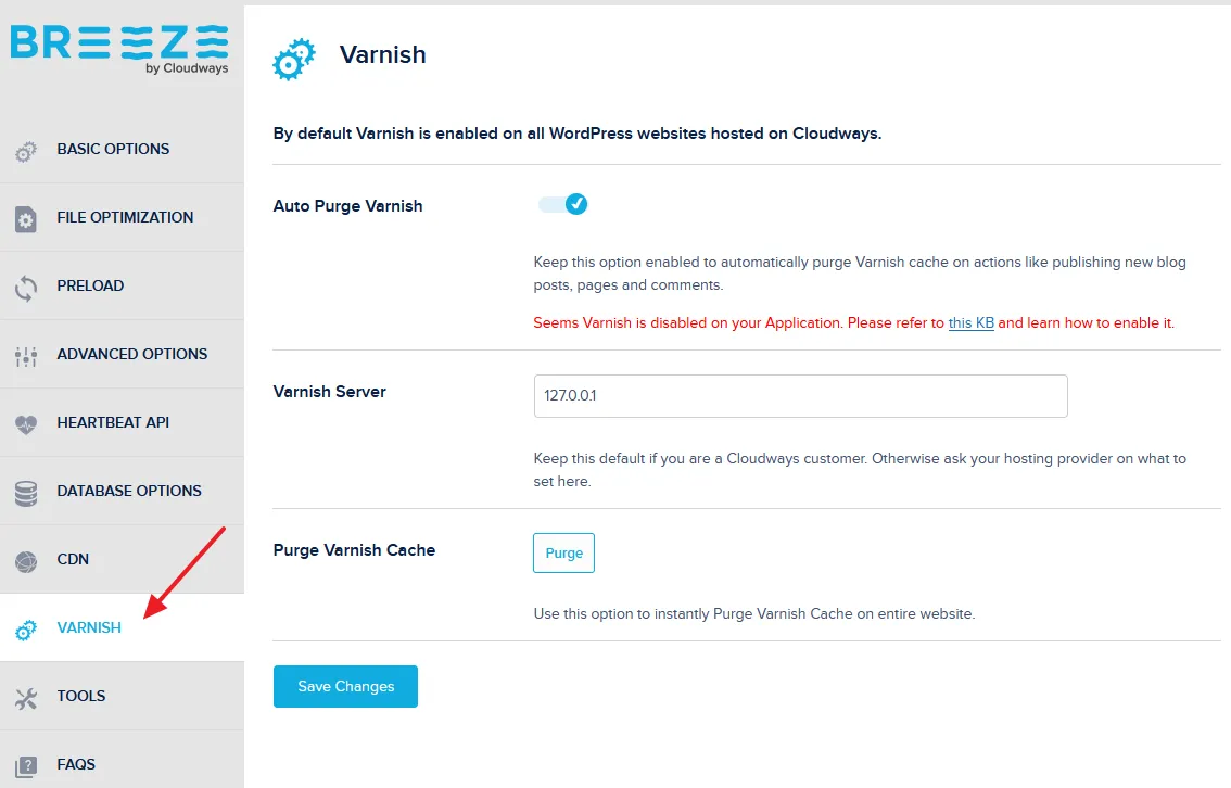 Varnish Cache settings on Breeze cache plugin