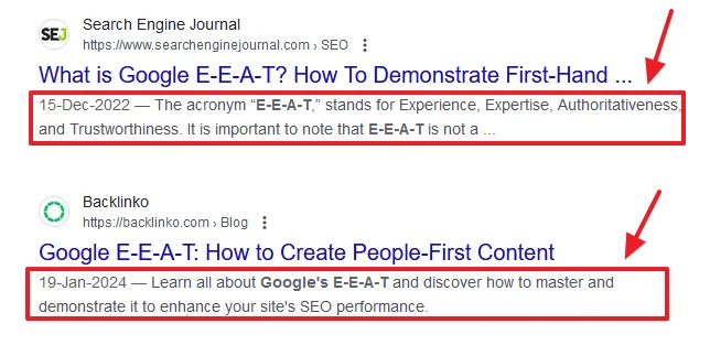 Example of Meta Description in Google Search Results.