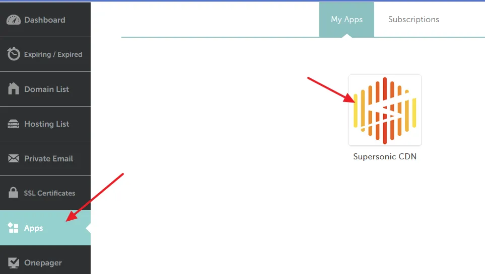 Go to Apps from the sidebar and click on the Supersonic CDN.