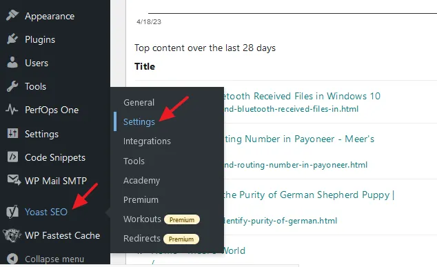 Go to Yoast SEO from the sidebar. Click on the Settings.