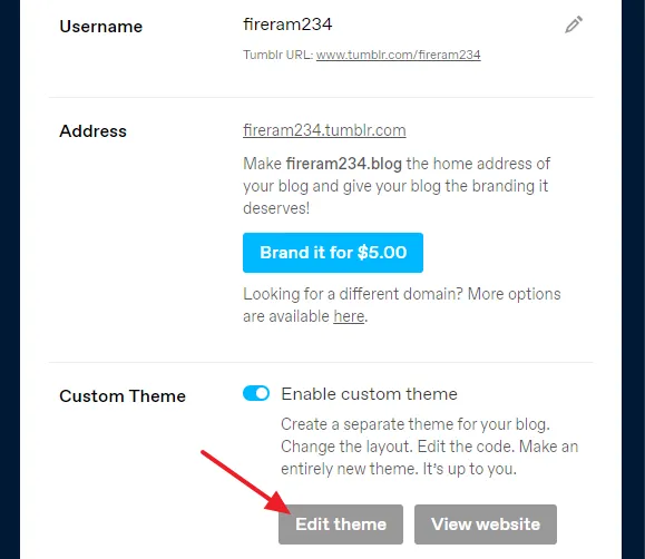 Go to Custom Theme section and click on the Edit theme button.