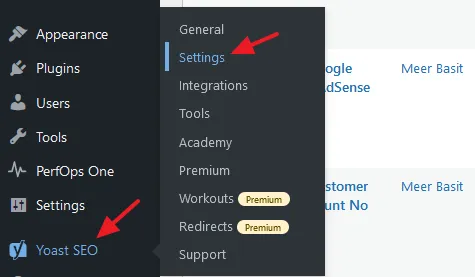 Go to Yoast SEO from the sidebar. Click on the Settings.