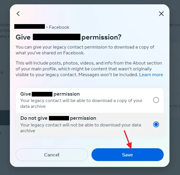 Select between Give Permission or Do not Give Permission. Click on the Save button.