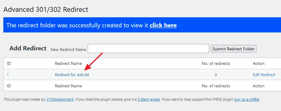 Open Redirect for Ads.txt link Click on the Redirect for Ads.txt link or Edit Redirect link to add redirects for Ads.txt.