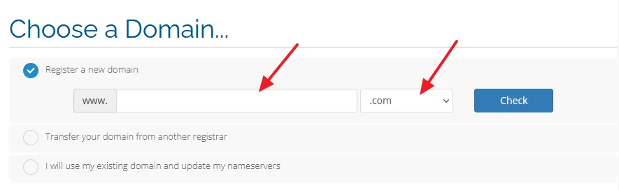 First of all you have to choose a domain. Enter your desired domain name to check its availability whether it is taken by someone else or not.