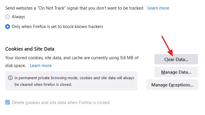 Scroll-down to Cookies and Site Data section. Click on the Clear Data... button.