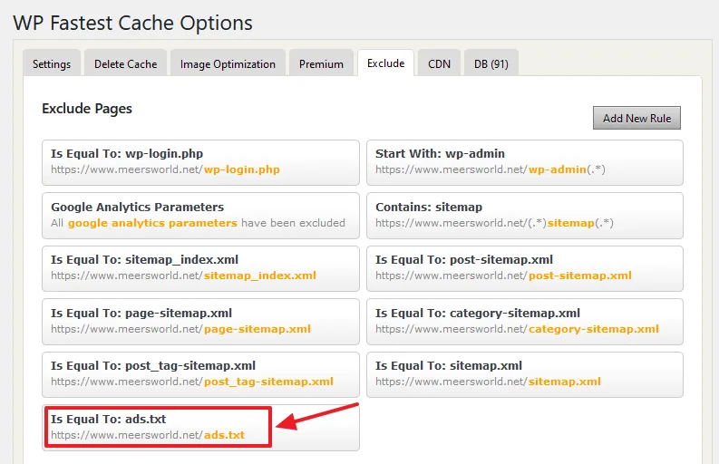 Excluded the ads.txt file from being cached on WP Fastest Cache plugin