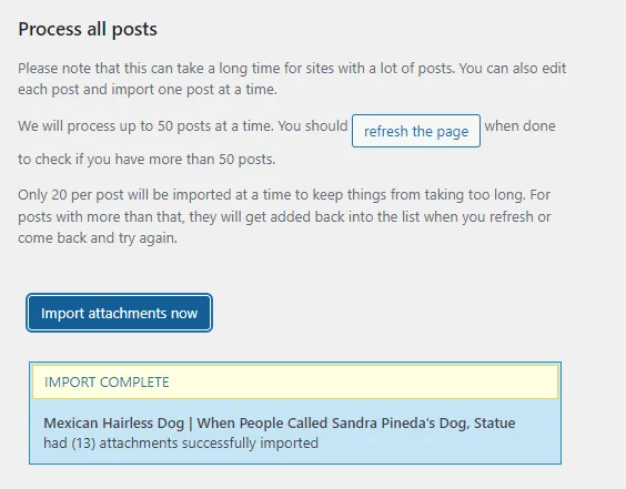 The images have been successfully imported. Click on the refresh the page button again to make sure there are no posts with external images.