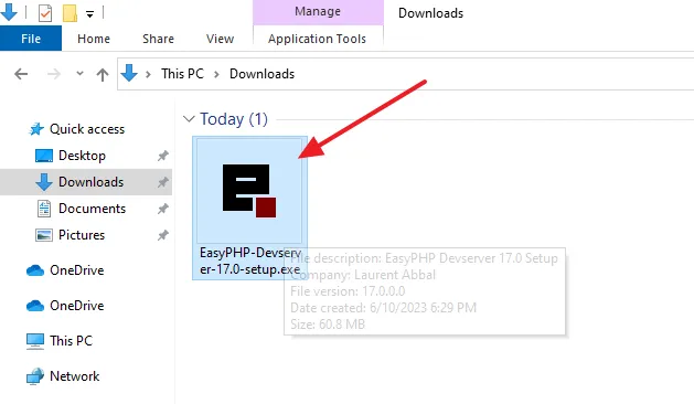 Go to your Downloads folder and click on the EasyPHP Devserver setup (.exe file) to begin the installation.