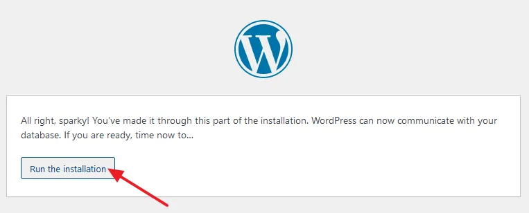 Click on the Run the installation button to begin the installation of WordPress on MAMP.