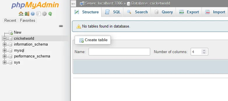 The database is created on phpMyAdmin