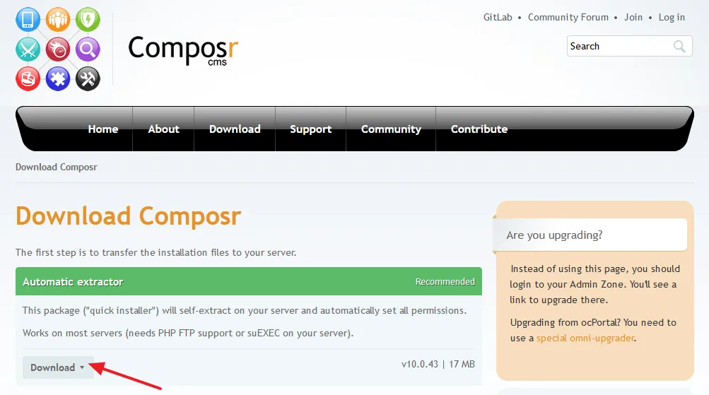 Open Composr CMS Download Page. Go to Automatic extractor section and click on the Download.