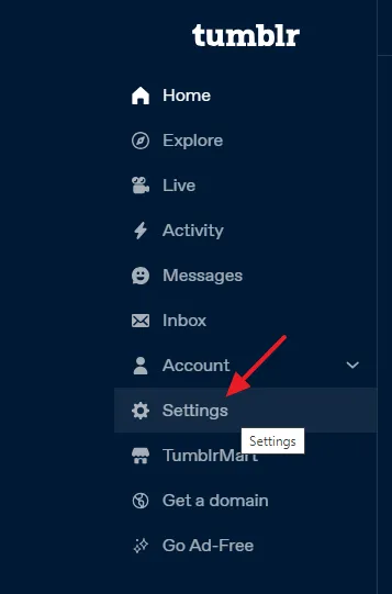 On your Dashboard, go to Tumblr Settings from the sidebar.