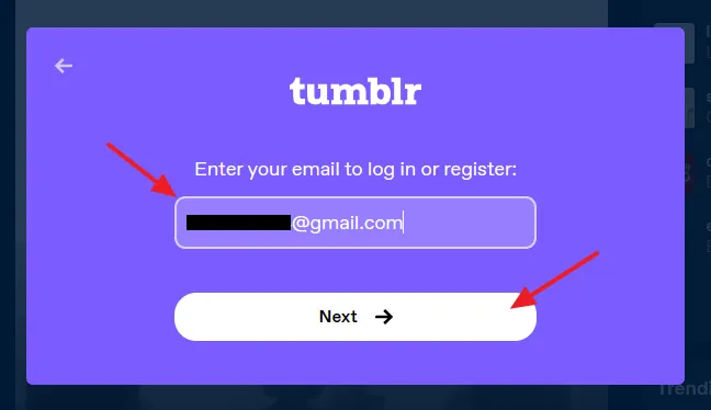 Enter your Email Address. Click on the Next button. 