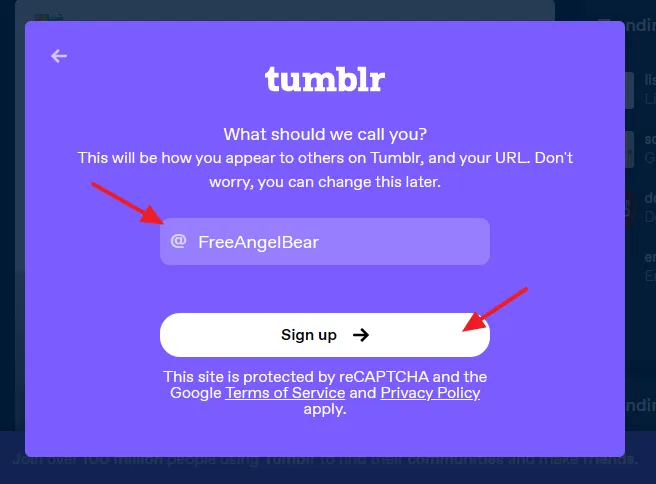 Enter your Tumblr Username. 