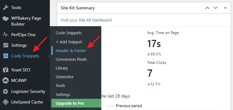 Go to Code Snippets from the Sidebar and click on the Header & Footer.
