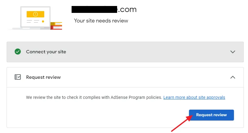 Expand the Request review and click on the Request review button to apply for Google AdSense monetization with your WordPress website.