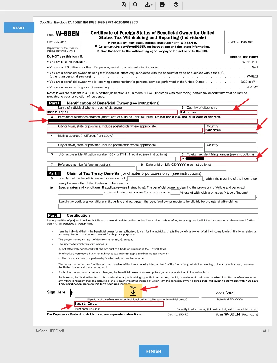 Fill the W8-Ben Form on Impact Radius